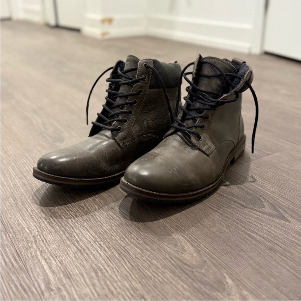 Topman Charcoal Leather Lace-Up Boots - Worn Once